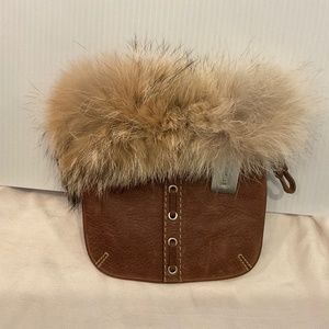 Coach Small Leather Clutch with Faux Fur Trim